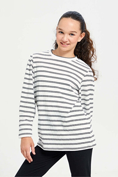 REDTAG Senior Girls Black And White Striped T-Shirt