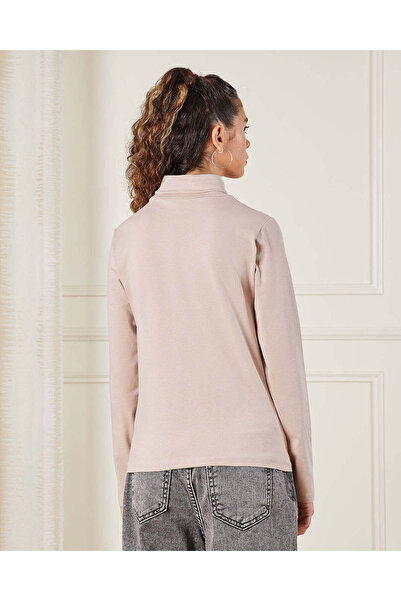 REDTAG Senior Girls Beige Turtle Neck T-Shirt