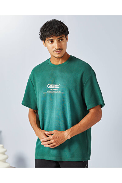 REDTAG Men Green Back Print T-Shirt