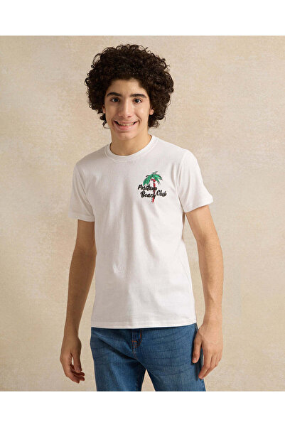 REDTAG Senior Boys White Printed T-Shirt
