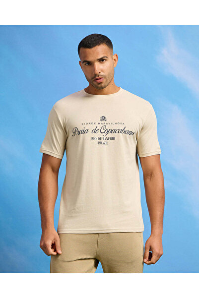 REDTAG Men Beige Graphic T-Shirt