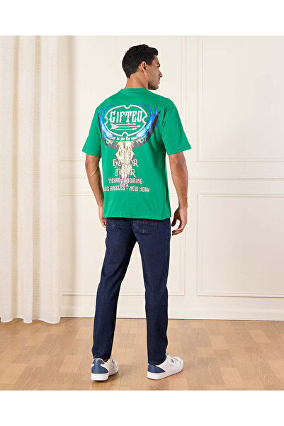 REDTAG Men Green Printed T-Shirt