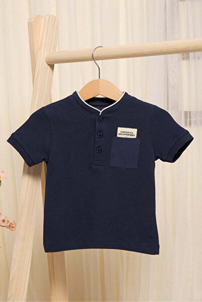 REDTAG Infant Boys Navy Mandarin Polo Shirt