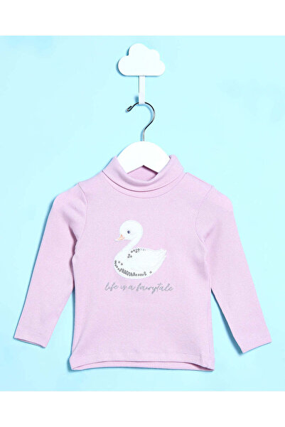 REDTAG Infant Girls Pink Duck Embellished High Neck T-Shirt