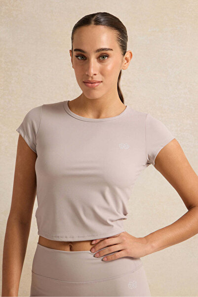 REDTAG Women Lilac Solid Short Sleeve Active T-Shirt