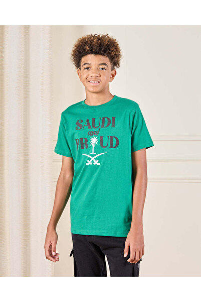 REDTAG Senior Boys Green KSA Printed T-Shirt