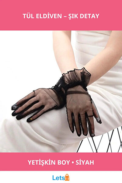 Letsii Stretch Fabric Black Tulle Gloves with Laces