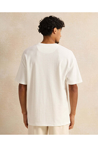 REDTAG Men White Jacquard T-Shirt