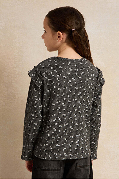 REDTAG Girls Charcoal Printed T-Shirt