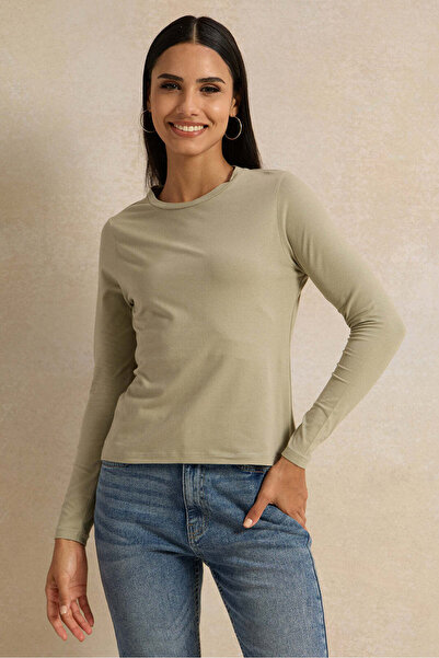 REDTAG Women Green Crew Neck T-Shirt