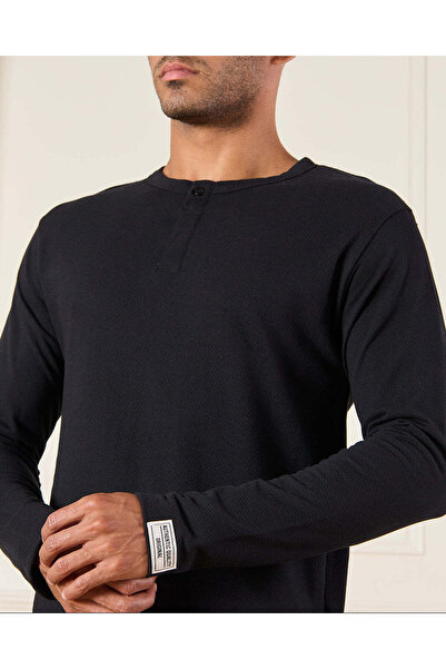 REDTAG Men Black Ottoman T-Shirt