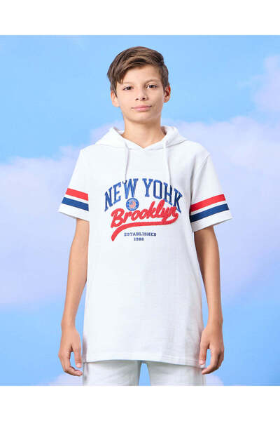 REDTAG Senior Boys White Printed Hoodie T-Shirt
