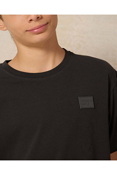 REDTAG Senior Boys Black Spandex Loose Fit T-shirt