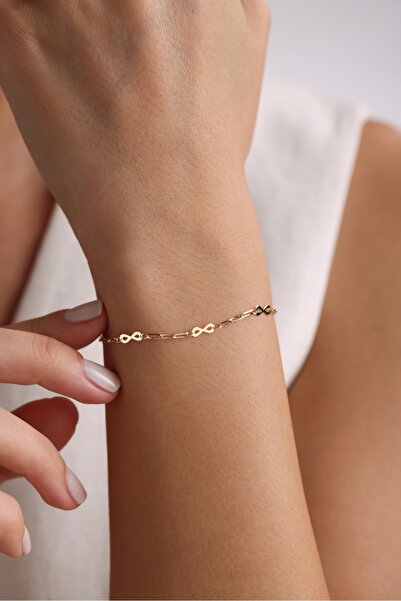 Giza Jewelry 14 Ayar Altın Sonsuzluk Işıltılı Bileklik