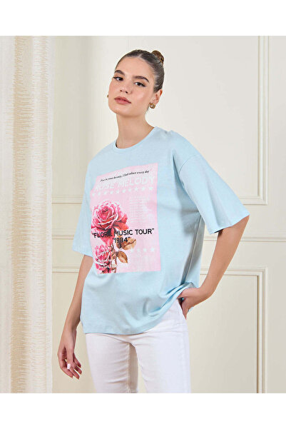 REDTAG تي شيرت نسائي مطبوع باللون الأزرق