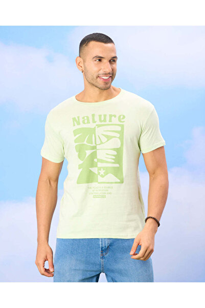 REDTAG تي شيرت رجالي باللون الأخضر برسومات جرافيكية