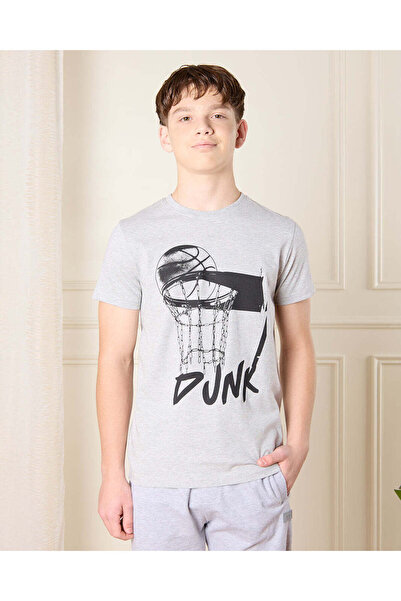 REDTAG Senior Boys Grey Graphic T-Shirt