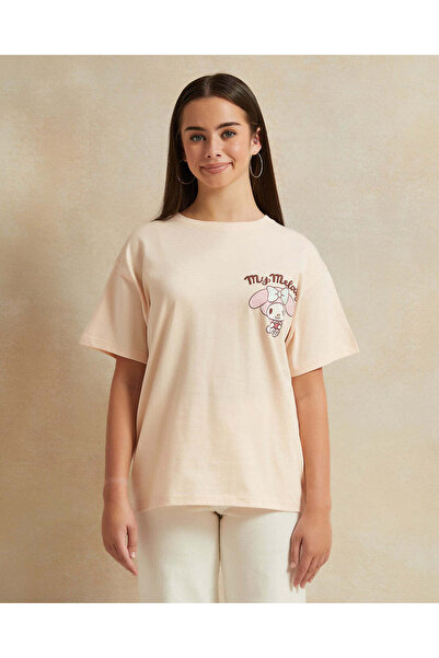 REDTAG Senior Girls Beige Over Size Printed T-shirt