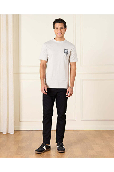 REDTAG Men Grey Basic Graphic T-Shirt