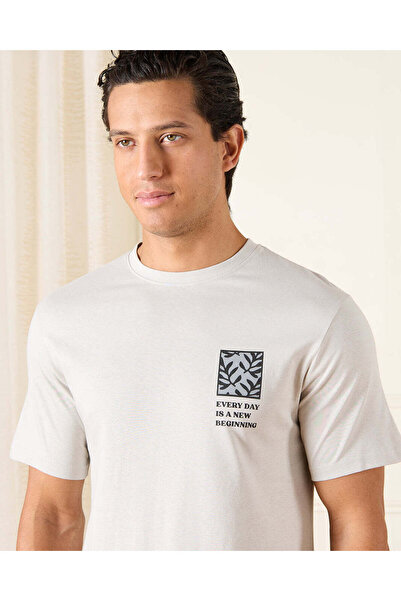 REDTAG Men Grey Basic Graphic T-Shirt