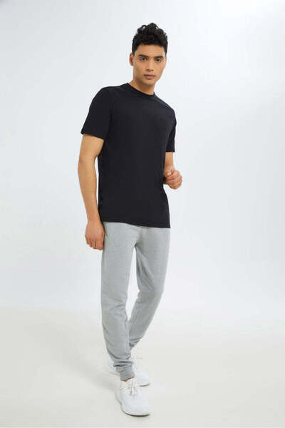 REDTAG Black Crew Neck Regular Fit T-Shirt
