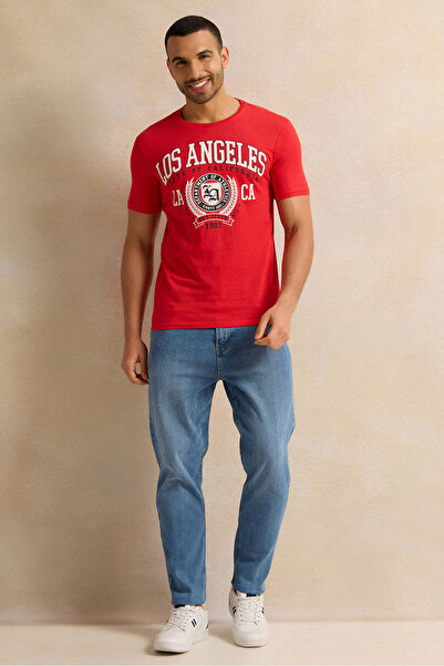 REDTAG Men Red Graphic T-Shirt