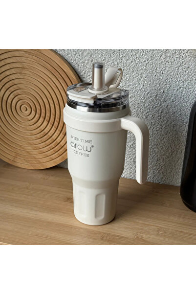 AROW Thermos Mug with Handle and Straw 1000ml