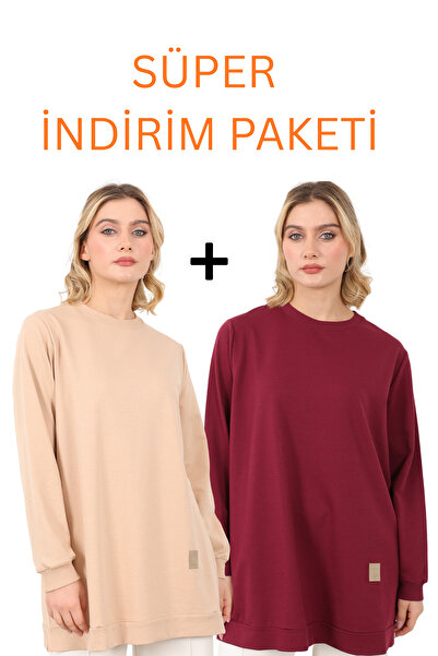 puyeni Basic Bisiklet Yaka Armalı Kısa Tunik 2'li Paket