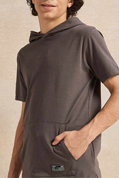 REDTAG Senior Boys Grey Hooded T-Shirt