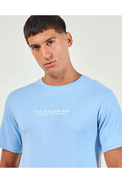 REDTAG Men Blue Printed T-Shirt