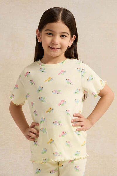 REDTAG Girls Yellow Printed T-Shirt