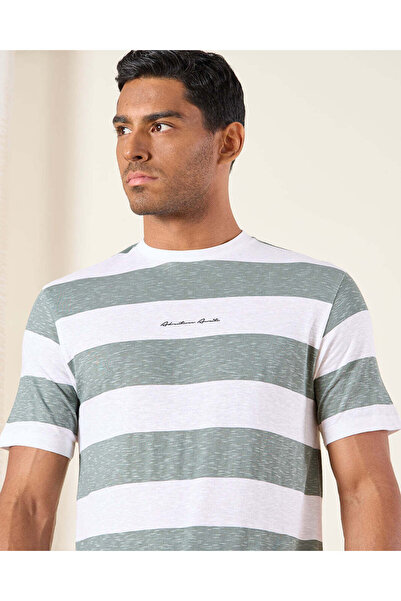 REDTAG Men Grey Striped T-Shirt