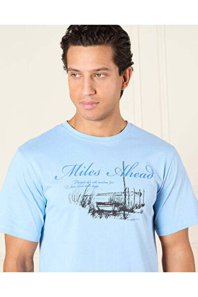 REDTAG Men Blue Basic Graphic T-Shirt