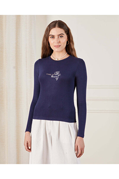 REDTAG Women Navy Printed T-Shirt