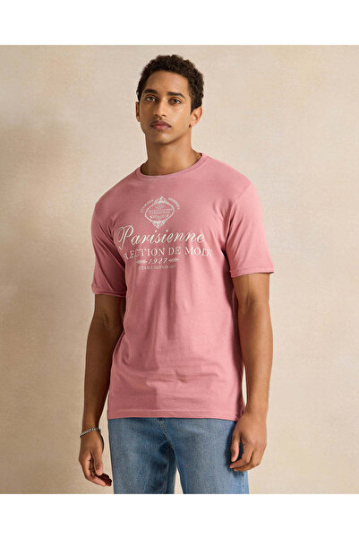 REDTAG Men Pink Printed T-Shirt