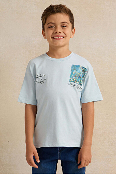 REDTAG Boys Blue Printed T-shirt