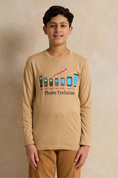 REDTAG Senior Boys Beige Phone Evolution T-Shirt