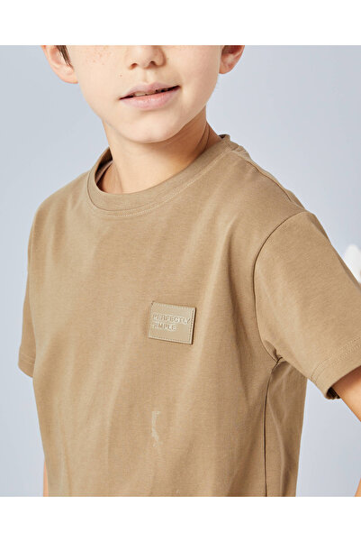 REDTAG Boys Brown Cotton Spandex Loose Fit T-shirt