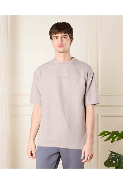 REDTAG Men Grey Jacquard T-Shirt