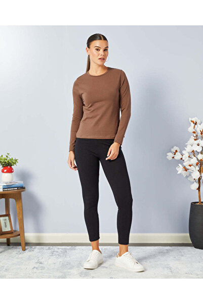 REDTAG Women Brown Solid Long Sleeve T-Shirt