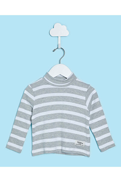 REDTAG Infant Boys Grey Striped High Neck T-Shirt