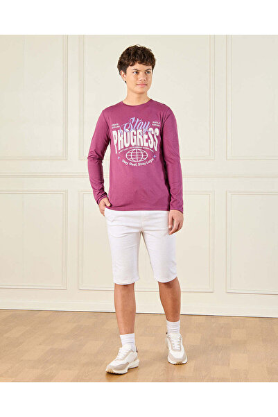 REDTAG Senior Boys Burgundy Long Sleeve T-Shirt