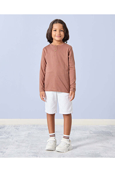 REDTAG Boys Brown Henley Long Sleeve T-Shirt