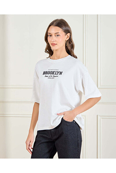 REDTAG Women White Printed T-Shirt