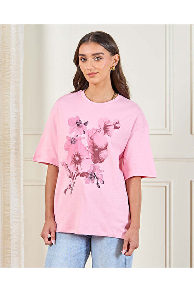 REDTAG تي شيرت نسائي وردي مطبوع