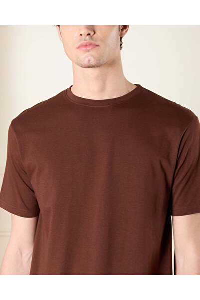 REDTAG Men Brown Solid T-Shirt