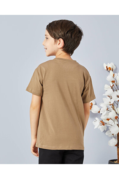 REDTAG Boys Brown Cotton Spandex Loose Fit T-shirt