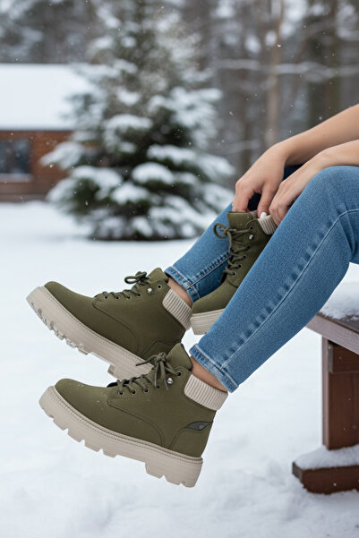 Y&D Shoes Γυναικείες μπότες με χοντρή σόλα από πολυελαστικό υλικό με ελαστικό κορδόνι στον αστράγαλο