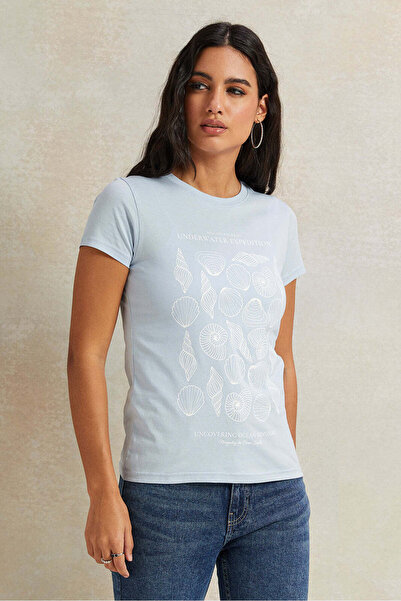 REDTAG Women Blue Printed T-Shirt