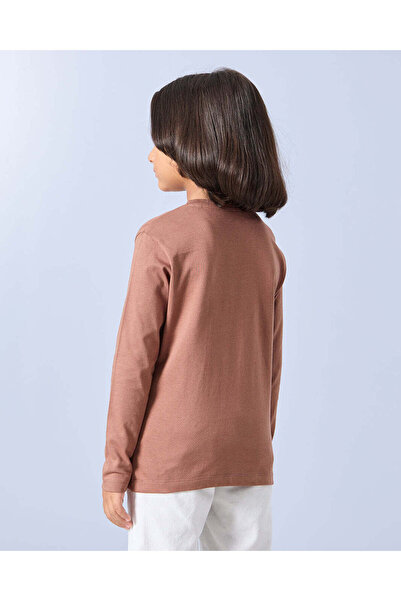 REDTAG Boys Brown Henley Long Sleeve T-Shirt